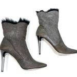 Jimmy Choo Tempo Bootie EU 40 Brown Shimmer Suede Shearling Fur Lined Heels Photo 8