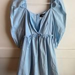 Cider  Light Blue Deep V Mutton Sleeve Dress Photo 2