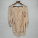 Lucky Brand  Peachy Pink Lace Trim Tassel Tie Boho Peasant Blouse Top S Photo 1