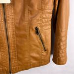 Springrain Camel Faux Leather Moto Jacket, Quilted Zip Pockets, Lined Medium Tan Photo 4