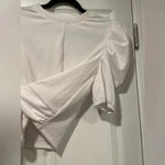 Melrose and Market  White Ribbed Puff Sleeve Twist Front Stretch Crop Top Size S Photo 6