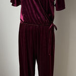 Burgundy Velvet Jumpsuit Red Size L Photo 0