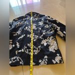 Chico's  Black Silk Blazer with White Stitched flowers size 0 open Photo 1