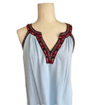 THML Blue Embroidered Trim Aztec Sleeveless Shift Dress Size Large Boho Flowy Photo 1