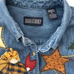 Lands' End Vintage 90s Christmas Americana Embroidered Patchwork Denim Shirt M Photo 3