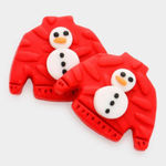 New Womens Boutique Polymer Clay Snowman Ugly Christmas Sweater Stud Earrings Red Photo 0