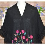 None Womens Black Embroidered Floral Open Front Cover Up Cardigan Plus Size 4X Ruffle Photo 1