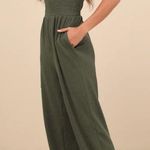 Lulus Social Calendar Olive Green Crinkled Ribbed Knit Jogger Jumpsuit Size XS Photo 0