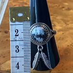 White Buffalo Turquoise Feather Ring Size 9 Black Photo 6