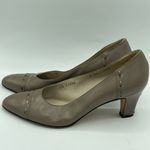 Salvatore Ferragamo Vintage 90s kitten Heels Taupe leather weave stitch dress Photo 4