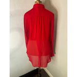 Free People Sheer Button Down Red Blouse M Cherry Girl Boho Coquette Holiday Photo 1