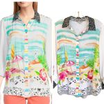 John Mark  Novelty Mix Print Button Front Roll-Tab Sleeve Tunic Sz M Photo 1