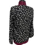 Lush Clothing LUSH Geometric V-Neck Button Down Loose Fit Blouse Long Sleeve Top Black Medium Photo 9