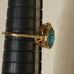 None Vintage Gold Tone Statement Ring Blue Crystal Gem Size 7 Photo 8