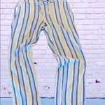 Per Se Linen Pants Drawstring Waist Stripe White Blue PS Photo 2