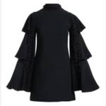 Alexis  Black Marianne Tiered Bell-Sleeve Crepe Mini Dress Ruffled Trim Small Photo 1