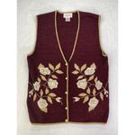 Jaclyn Smith Vintage Sweater Vest Sz L Burgundy Shimmery Holiday Party Button Up Photo 0