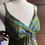 BAROK | Anthropologie Green Floral Beaded Tiered Maxi Dress Tassel Fringe Small Photo 3