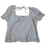 Lucy Paris  Baby Blue Eyelet Tie Neck Square‎ Large Cropped Top Photo 0