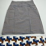 J. McLaughlin  Geometric Houndstooth Pencil Skirt Womens Size 2 White Blue Brown‎ Photo 1
