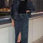 Old Navy Women’s Size 0 Anika Mid Rise Cargo Maxi Skirt. Faded Dark Navy Denim Photo 0