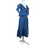 Y2K Lola P. Denim Cotton Midi Dress Womens Sz Medium Ruffle Boho Prairie Western Blue Photo 1