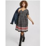 Torrid Black Pink Mini Challis Short Sleeved Tiered Pockets Flare Dress Size 1X Photo 1