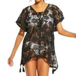 Unbranded Floral Crochet Beach Cover‎ Up Black Short Sleeve V Photo 5