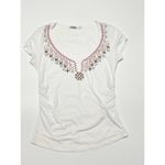 Athleta  T-Shirt V-Neck Embroidered Stitching Short Sleeve Tee Shirt‎ White XS Photo 12