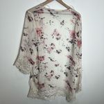 Floral Kimono with Lace Trim Pink Size M Photo 3