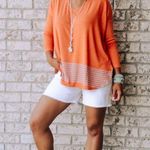 CAbi  orange and gray buttery soft hangout tee with high-low hemline size small Photo 2