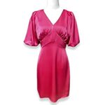 Halogen  Satin Midi Dress V-neckline Puff Sleeve Zip Closure Pink Women's S NWOT Photo 1
