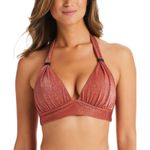 Bar III Shimmering Banded Bikini Top V Neck Halter Tie Back Brown XS Photo 0