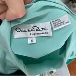 Oscar de la Renta  100% Silk Teal Blue Green Button Down Top size 6 short sleeve Photo 2