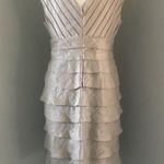 Adrianna Papell  Ruffle Layered Champagne Formal Dress Womens Size 4 V Neck Lined Photo 2