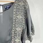 American Eagle Embroidered Peasant Top Bohemian‎ Blouse Short Sleeve Gray S Photo 4