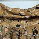 Owl Print Pleated Brown Mini Skirt w Pockets Removable Silver Chain Belt by Lily Size L Photo 8