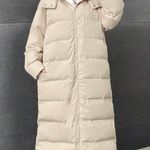 Beige Zip Up hooded puffer Coat Oversized Tan Photo 1