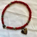 Red and gold tone heart locket beaded bracelet Photo 0