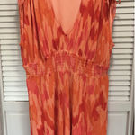 Old Navy Orange Abstract V Neck Tie/Gathered Cap Sl Lined Smocked Waist Sz XXL Photo 0