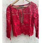 For Love & Lemons Red Floral Lace Long Sleeve Blouse Size Large Photo 0