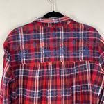 Free People  Magical Embroidered Plaid Button Down‎ Shirt Long Sleeve Red Blue XS Photo 7