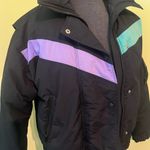 Mountain Goat Down Skiwear Size M Ladies Black Purple Puffer Jacket Coat Fullzip Size M Photo 3