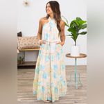 Davi & Dani  NEW NWT Peach Multicolor Floral Halter Neck Maxi Dress medium Photo 2