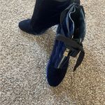 ZARA Navy Velvet Ankle Boots with Ribbon Detail Photo 2