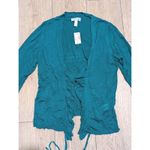 Dressbarn Womens XL Teal Tie Front Ruffle Sleeve Open Cardigan Green Photo 1