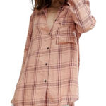 Free People No Limits Boho Plaid Linen Button Up Shirt L Photo 0