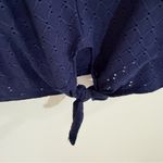 W5 Navy Blue Eyelet Flutter Sleeve Blouse with Tie Front Photo 2