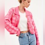 Anthropologie English Factory L Anthro Pink Houndstooth Crop Sweater Blazer Photo 0