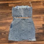 LuLus Glamorous Vibe Medium Wash Denim Two Piece Mini Dress in Size Medium Blue Photo 11